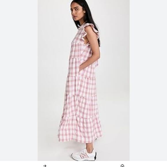 ENGLISH FACTORY Tiered Maxi Dress Cottage Baby Doll Gingham Pink Large Prairie - Picture 4 of 16